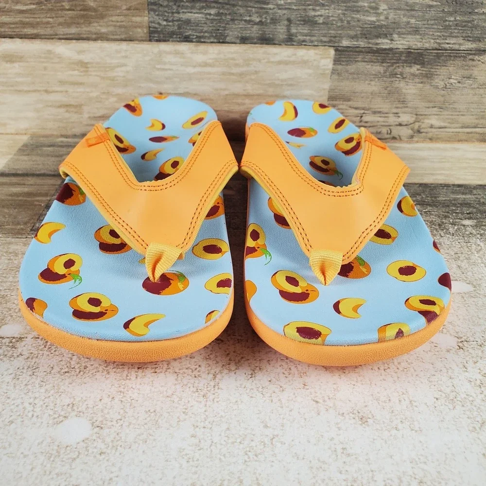Spenco Yumi Fruitopia Womens Flip-Flop Sandals Sz 12 D Yellow Peaches‎ Slip On